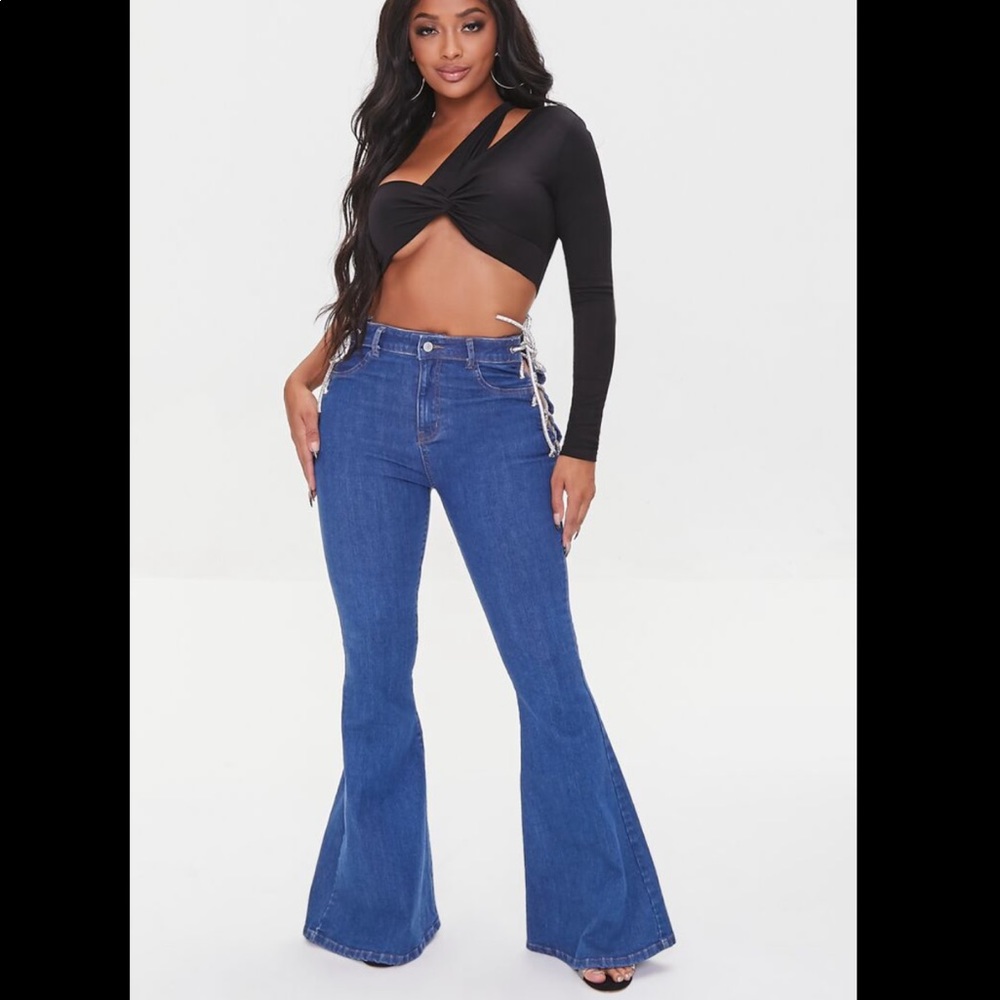 Forever 21 Sparkly Lace Up Sexy Flare Jeans